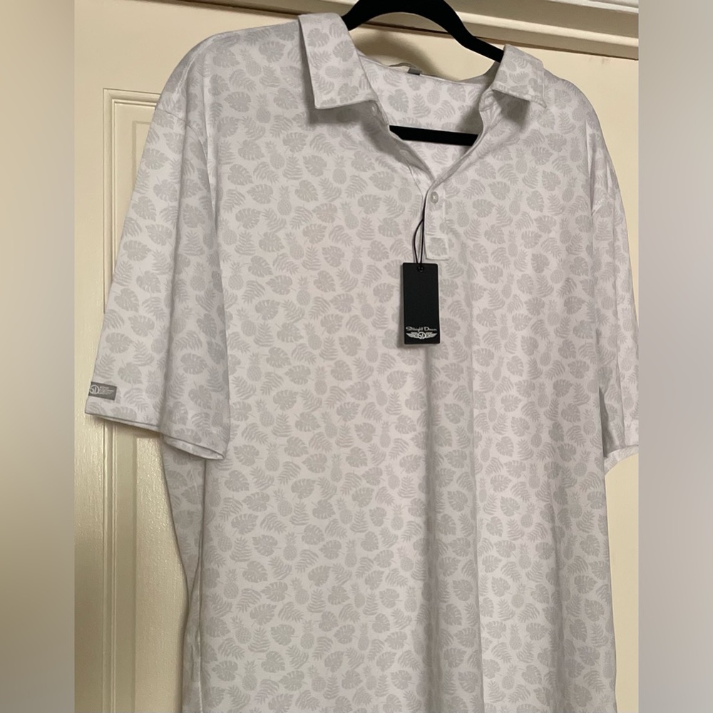 STRAIGHT DOWN Paradise Park Men’s Polo Shirt  2XL wh/gry Pima Cot/Poly Golf NWT